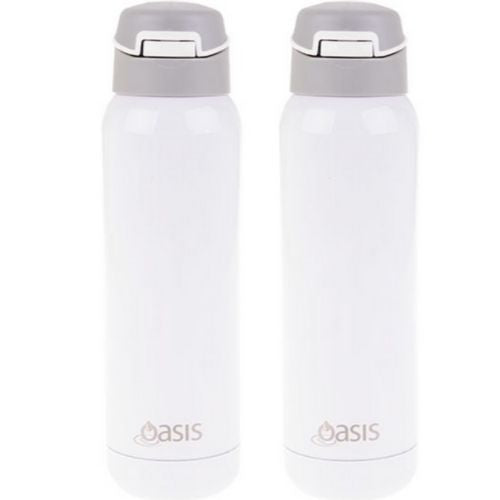 2 x Oasis Insulated Sports Water Bottle Stainless Steel With Straw Oasis 500ml - White