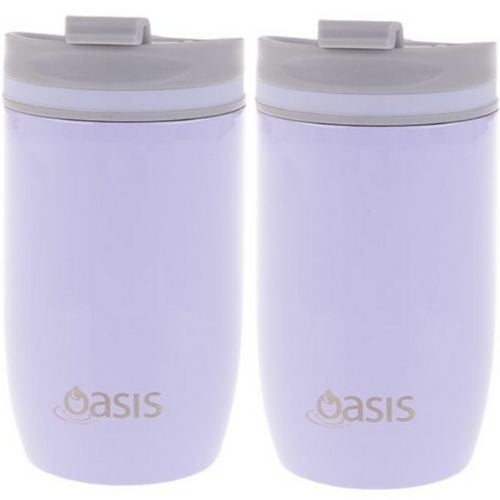 2 X Insulated Travel Double Wall Cup Stainless Steel Mug Flask Oasis 300ml Lilac