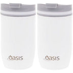 2 X Insulated Travel Double Wall Cup Stainless Steel Mug Flask Oasis 300ml White
