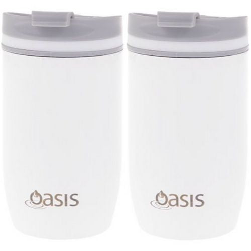 2 X Insulated Travel Double Wall Cup Stainless Steel Mug Flask Oasis 300ml White