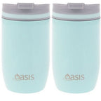 2 X Insulated Travel Double Wall Cup Stainless Steel Oasis 300ml - Spearmint