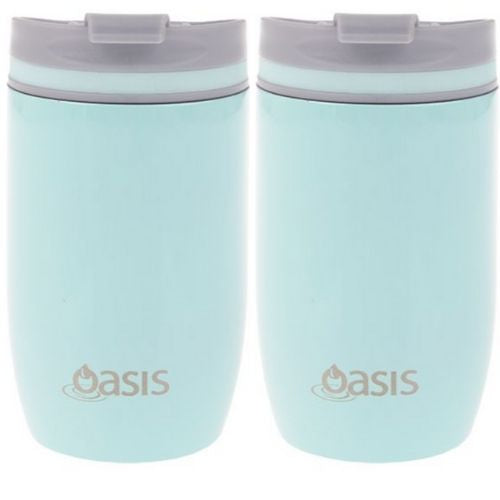 2 X Insulated Travel Double Wall Cup Stainless Steel Oasis 300ml - Spearmint