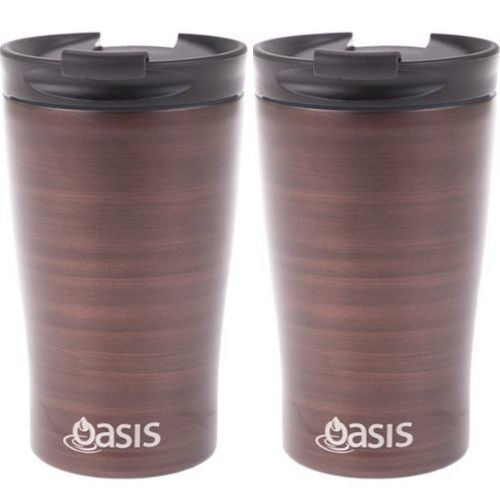 2 X Insulated Travel Double Wall Cup Stainless Steel Oasis 350ml - Bronze Swirl