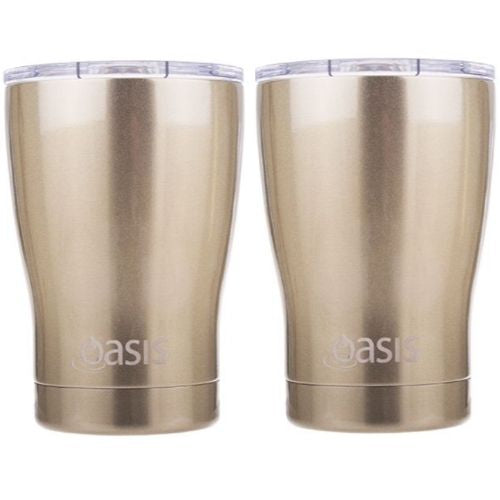 2 X Insulated Travel Double Wall Cup With Lid Stainless Steel 340ml - Champagne