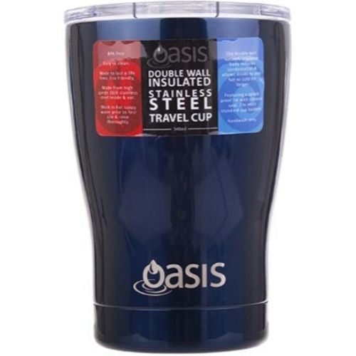 2 X Insulated Travel Double Wall Cup With Lid Stainless Steel Oasis 340ml - Navy