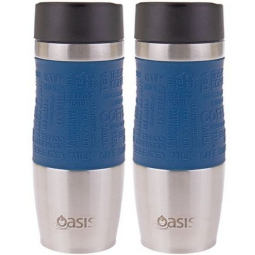 2 X Insulated Travel Mug Double Wall Stainless Steel Drink Cup W/ Lid 380ml Navy