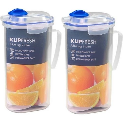 2 X Pitcher Clip Fresh W/ Clip-On Lid Juice Jug Air-Tight & Water-Tight 2 Litre