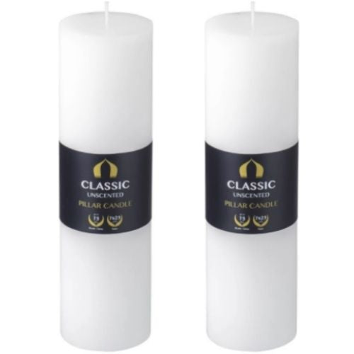 2 X Unscented Pillar Candles 7 x 25cm Classic White Wedding Dinner Candle 75hrs