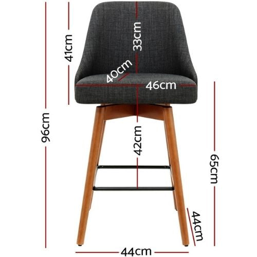 2x Artiss Bar Stools Swivel Wooden Fabric Kitchen Stool Square Footrest Charcoal