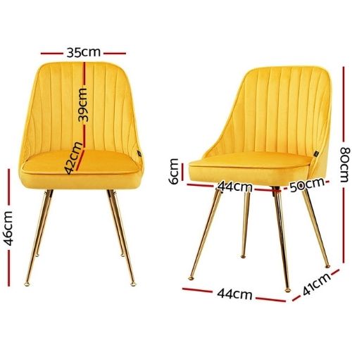 2 x Artiss Dining Chairs Velvet Upholstered Metal Legs Retro Cafe Chair - Yellow
