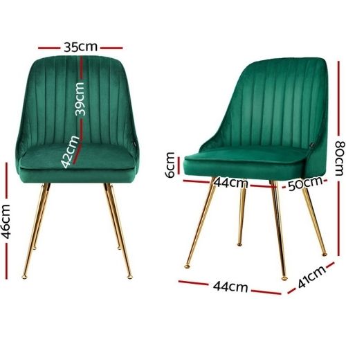 2 x Artiss Dining Chairs Velvet Upholstered w/ Steel Legs Retro Cafe Chair Green