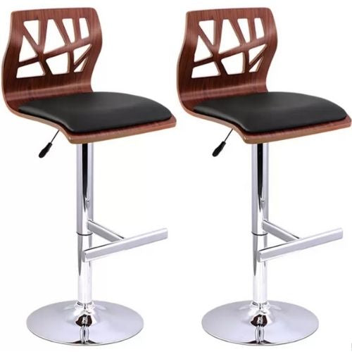 2x Artiss Kitchen Bar Stool Stainless Steel Stools PU Leather Swivel Chair Black