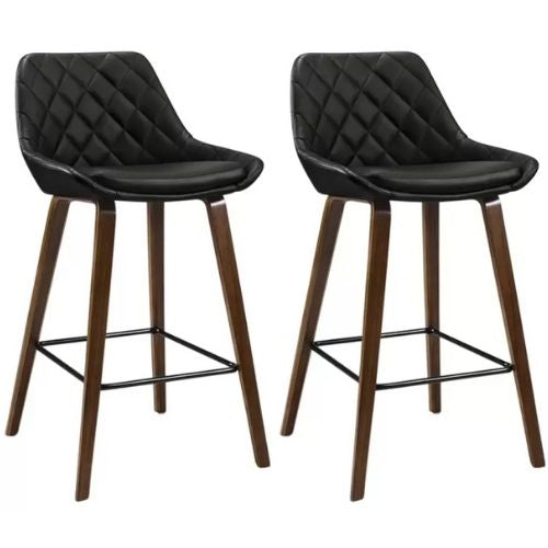 2 x Artiss Kitchen Bar Stools Wooden Stool Chairs Bentwood Leather - Black