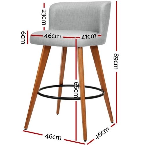 2 x Artiss Wooden Fabric Bar Stools Circular Footrest Kitchen Stool - Light Grey