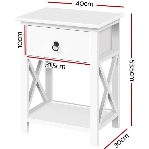 2x Bedside Table Side Tables Nightstand Lamp Drawers White Storage Cabinet Unit