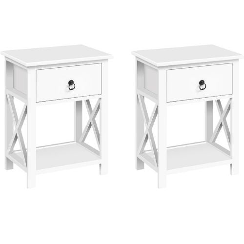 2x Bedside Table Side Tables Nightstand Lamp Drawers White Storage Cabinet Unit