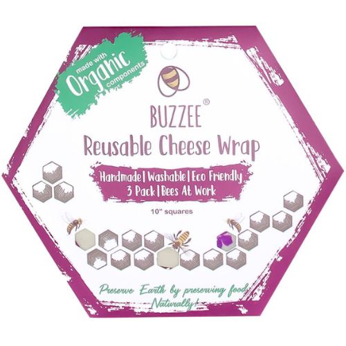 2 x Buzzee Organic Beeswax Reusable Wraps, Eco Friendly 3 Pack - Bees At Work