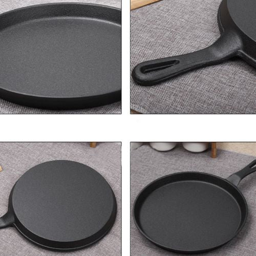 2 x Cast Iron Frying Pan Skillet Griddle Sizzle Fry Platter 26cm Round Frypan