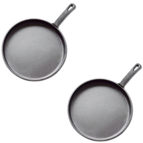 2 x Cast Iron Frying Pan Skillet Griddle Sizzle Fry Platter 26cm Round Frypan