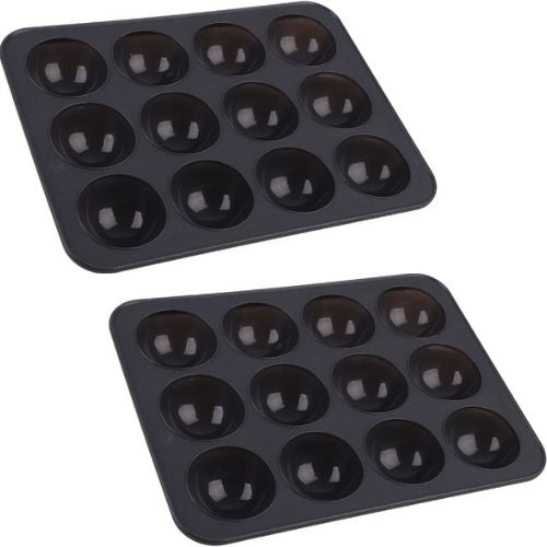 2 x Daily Bake Silicone 12 Cup Dome Dessert Mould Baking Muffin Pan - Charcoal
