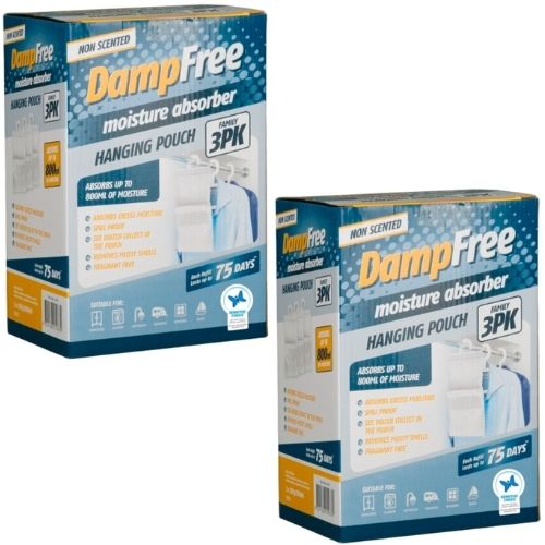 2 x DampFree Non Scented Moisture Absorber Hanging Pouch DampRid - 3 Pack