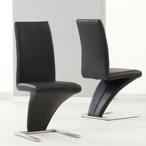 2x Dining Chairs Z Shape Black Leatherette Home Office Chair with Stainless Base