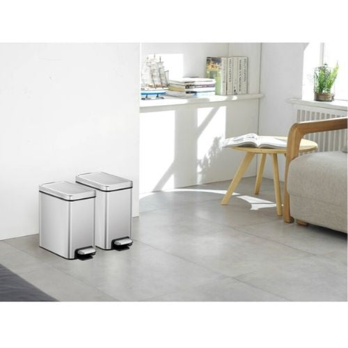 2 x EKO 6L Stainless Steel Step Trash Can Wastebasket Garbage Container Bin