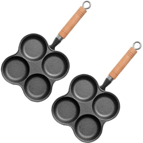 2 x Egg Frying Pan Cast Iron 4 Cups Pancake Breakfast Omelet Frypan with Handle