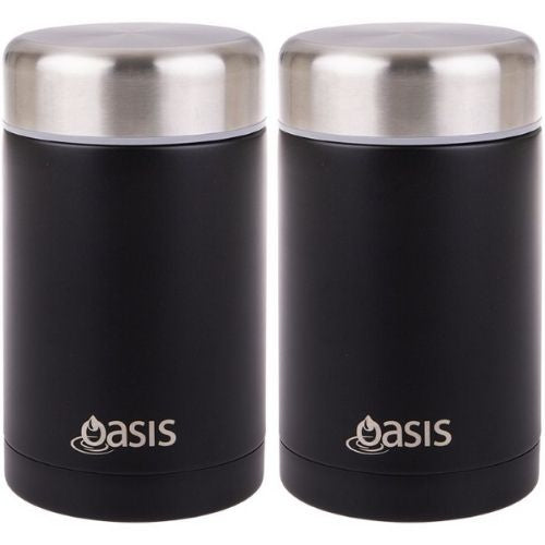 2 x Food Flask Vacuum Insulated Stainless Steel Soup Container 450ml Matte Black