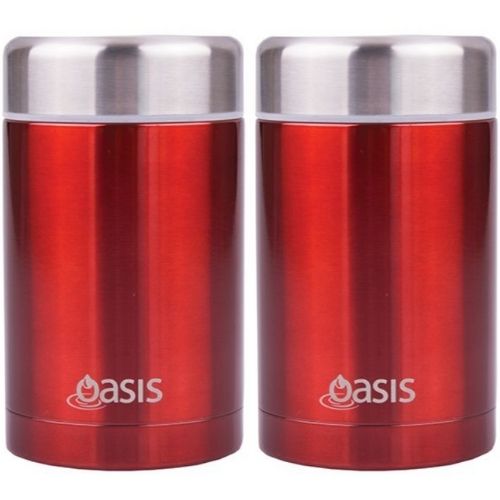 2 x Food Flask Vacuum Insulated Stainless Steel Soup Jar Container 450ml - Red
