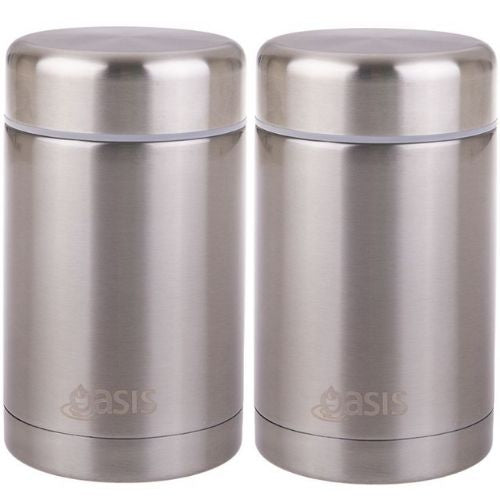 2 x Food Flask Vacuum Insulated Stainless Steel Soup Jar Container 450ml Silver