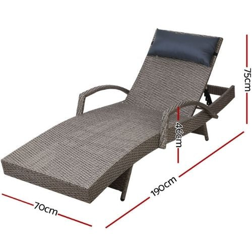 2x Gardeon Outdoor Sun Lounge Furniture With Pillows Rattan Bed Garden Sofa Grey