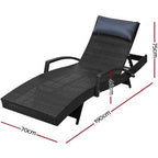 2x Gardeon Outdoor Sun Lounge Furniture With Pillows Rattan Garden Sofa - Black