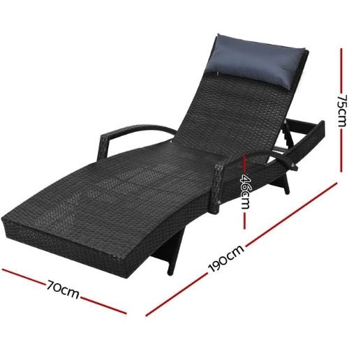 2x Gardeon Outdoor Sun Lounge Furniture With Pillows Rattan Garden Sofa - Black