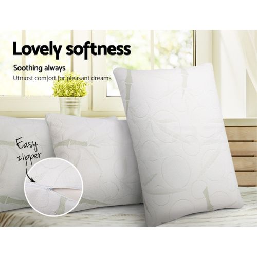 2 x Giselle Bedding Memory Foam Pillow with Washable Bamboo Fabric Cover - White