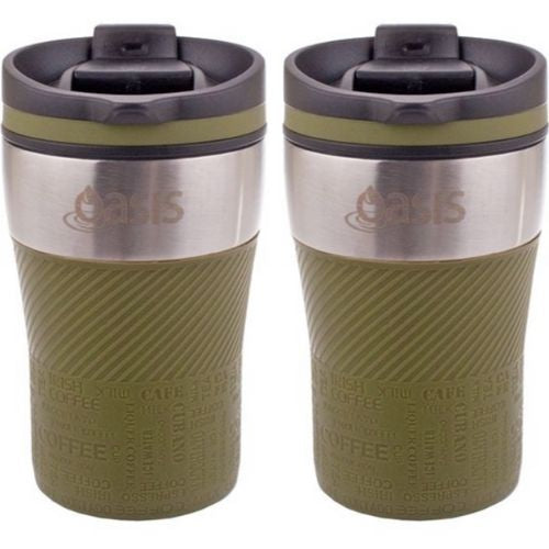 2x Insulated Cup 280ml Double Wall Leakproof Travel Coffee Mug W/ Lid - Avocado