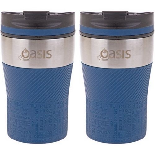 2 x Insulated Cup 280ml Double Wall Leakproof Travel Coffee Mug With Lid - Navy