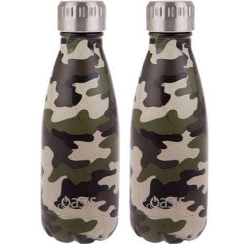 2 x Insulated Drink Bottle Stainless Steel Double Wall Thermo 350ml -Camo Green