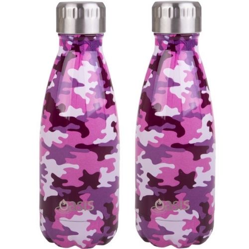 2 x Insulated Drink Bottle Stainless Steel Double Wall Thermo 350ml - Camo Pink