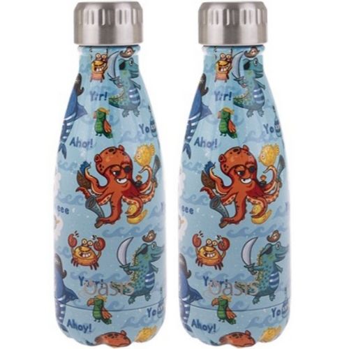 2 x Insulated Drink Bottle Stainless Steel Double Wall Thermo 350ml -Pirate Bay