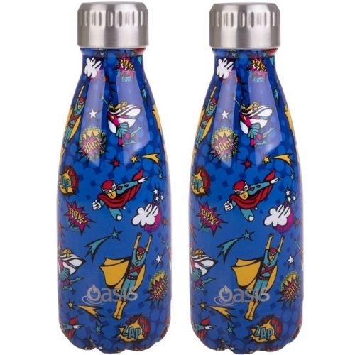 2 x Insulated Drink Bottle Stainless Steel Double Wall Thermo 350ml Super Heroes