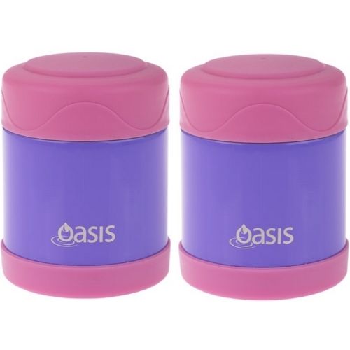 2x Insulated Food Flask Stainless Steel Jar Oasis Kid's 300ml Purple W/ Pink Lid