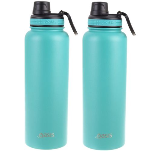 2 x Oasis 1.1L Stainless Steel Insulated Sports Bottle w/ Screw Cap - Turquoise