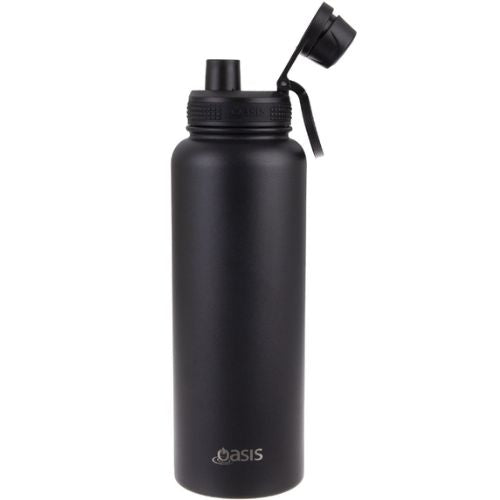 2 x Oasis 1.1L Stainless Steel Insulated Sports Bottle with Screw Cap - Black