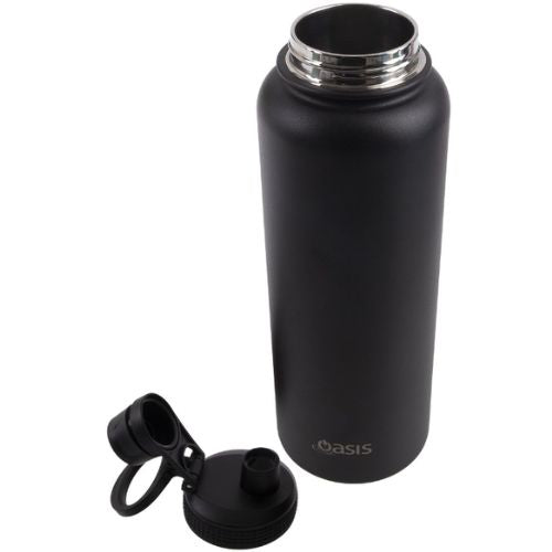 2 x Oasis 1.1L Stainless Steel Insulated Sports Bottle with Screw Cap - Black