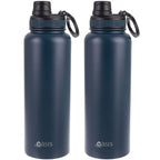 2 x Oasis 1.1L Stainless Steel Insulated Sports Bottle with Screw Cap - Navy