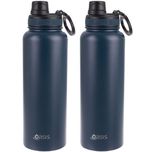 2 x Oasis 1.1L Stainless Steel Insulated Sports Bottle with Screw Cap - Navy
