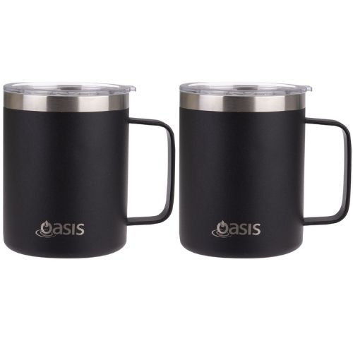 2x Oasis 400ml Vacuum Insulated Travel Mug w/ Lid Double Wall Coffee Cup - Black