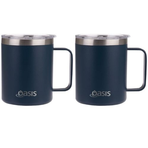 2x Oasis 400ml Vacuum Insulated Travel Mug w/ Lid Double Wall Coffee Cup - Navy