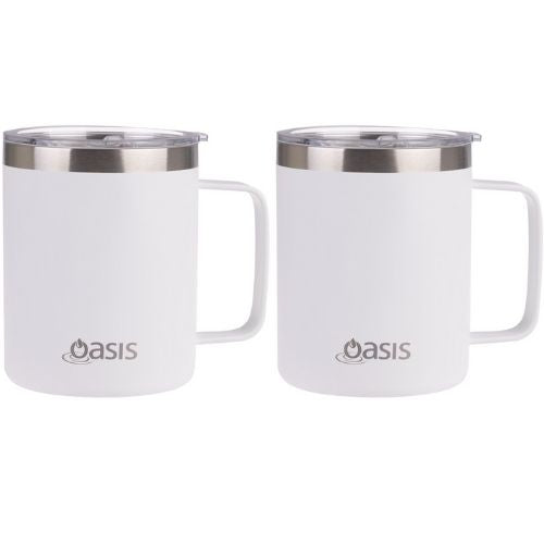 2x Oasis 400ml Vacuum Insulated Travel Mug w/ Lid Double Wall Coffee Cup - White